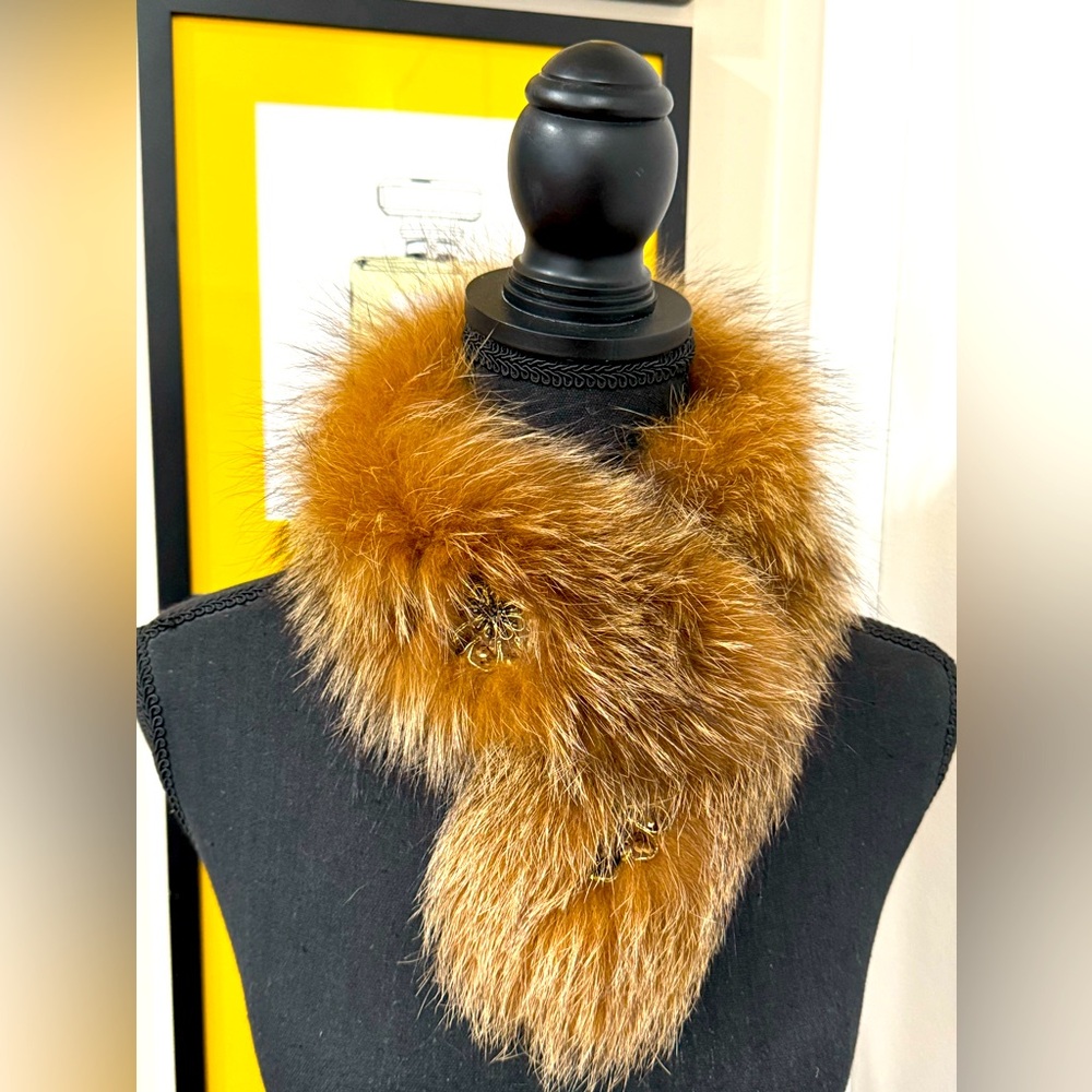 Adrienne Landau 100% Fox Fur Bejeweled Scarf Vintage
